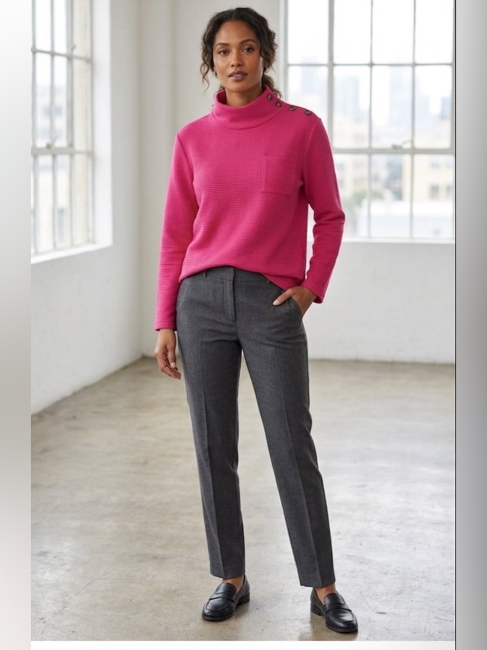 Talbots Hot Pink Textured Mock Neck Sweater. Size L. EUC